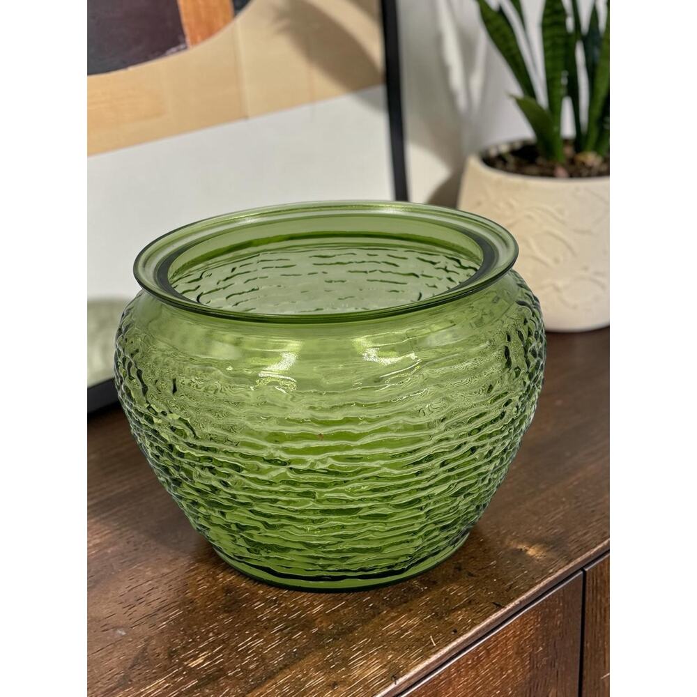 Anchor Hocking Vintage Soreno Avocado Green Open Humidor or Planter
